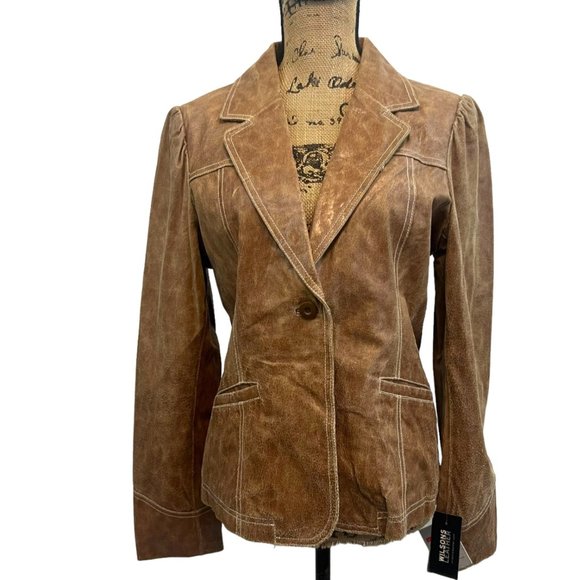 Wilsons Maxima Distressed Leather Blazer Jacket NEW Size Large